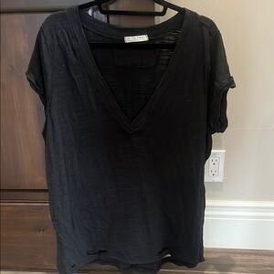 Black V-Neck Women's Top